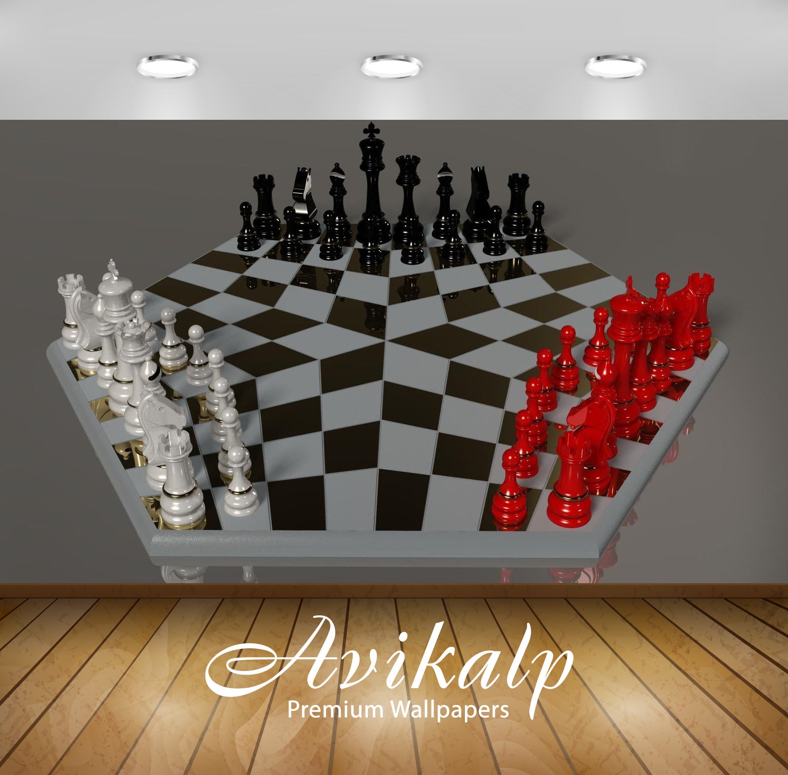 Avikalp Exclusive Awi3548 Black White And Red Chess Pieces Full HD Wal