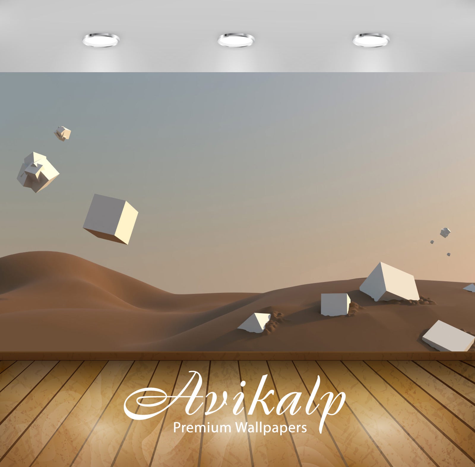 Avikalp Exclusive Awi3627 Floating Cubes In The Desert Full HD Wallpapers for Living room, Hall, Kid