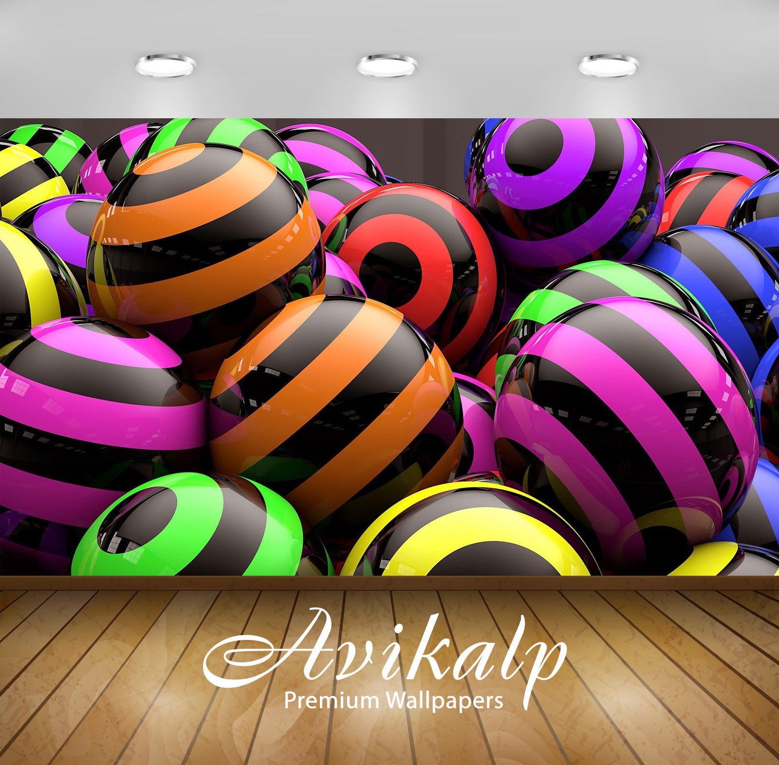 Avikalp Exclusive Awi4005 Striped Colorful Spheres Full HD Wallpapers for Living room, Hall, Kids Ro