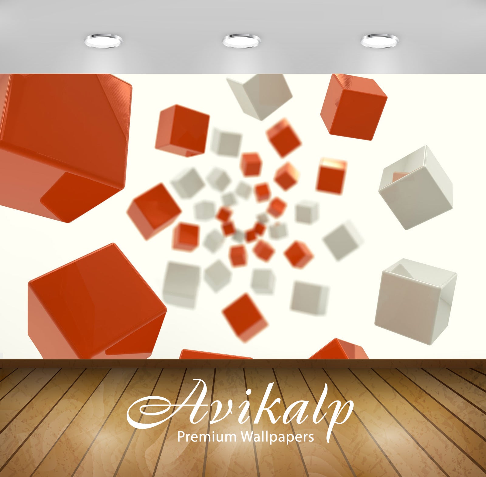 Avikalp Exclusive Awi4041 White And Orange Floating Cubes Full HD Wallpapers for Living room, Hall,