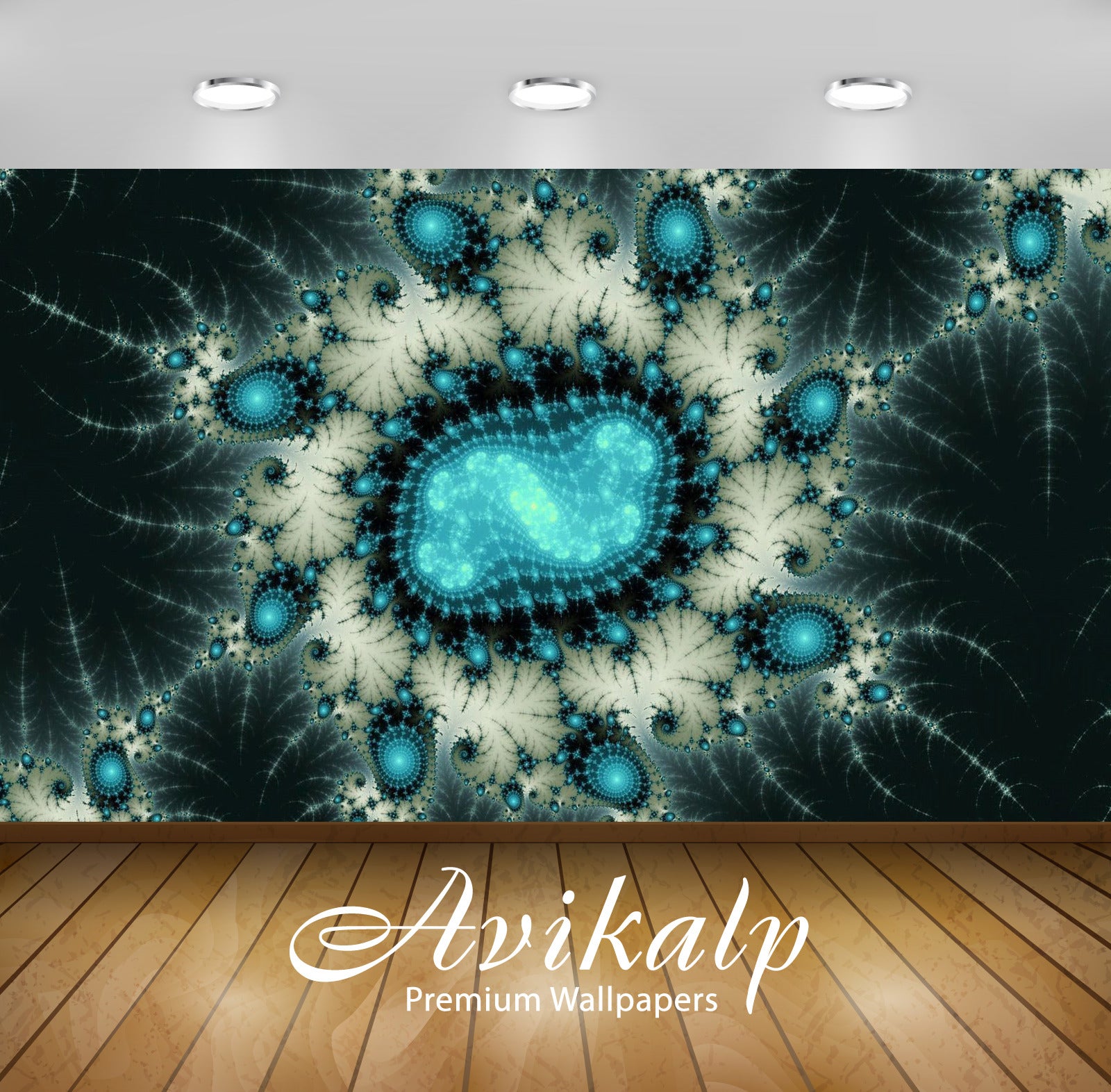 Avikalp Exclusive Awi4078 Blue Swirly Fractal Shapes Full HD Wallpapers for Living room, Hall, Kids