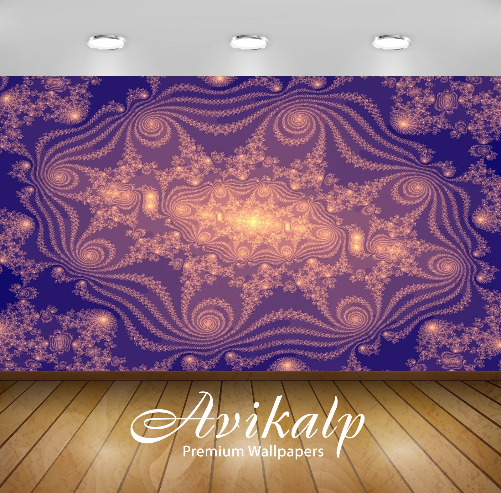 Avikalp Exclusive Awi4447 Golden Fractal Swirls Full HD Wallpapers for Living room, Hall, Kids Room,