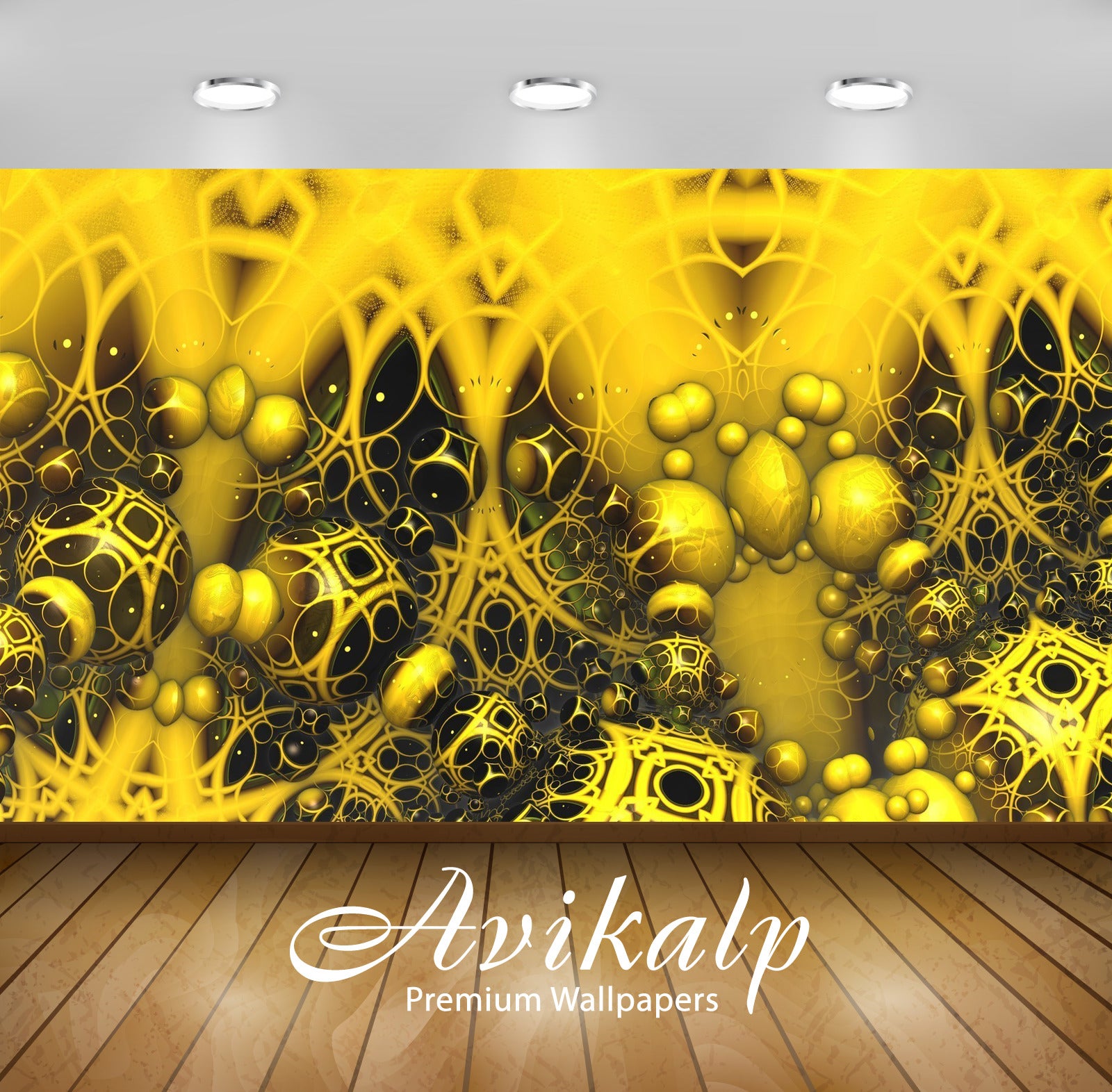 Avikalp Exclusive Awi4681 Yellow Fractal Spheres Full HD Wallpapers for Living room, Hall, Kids Room