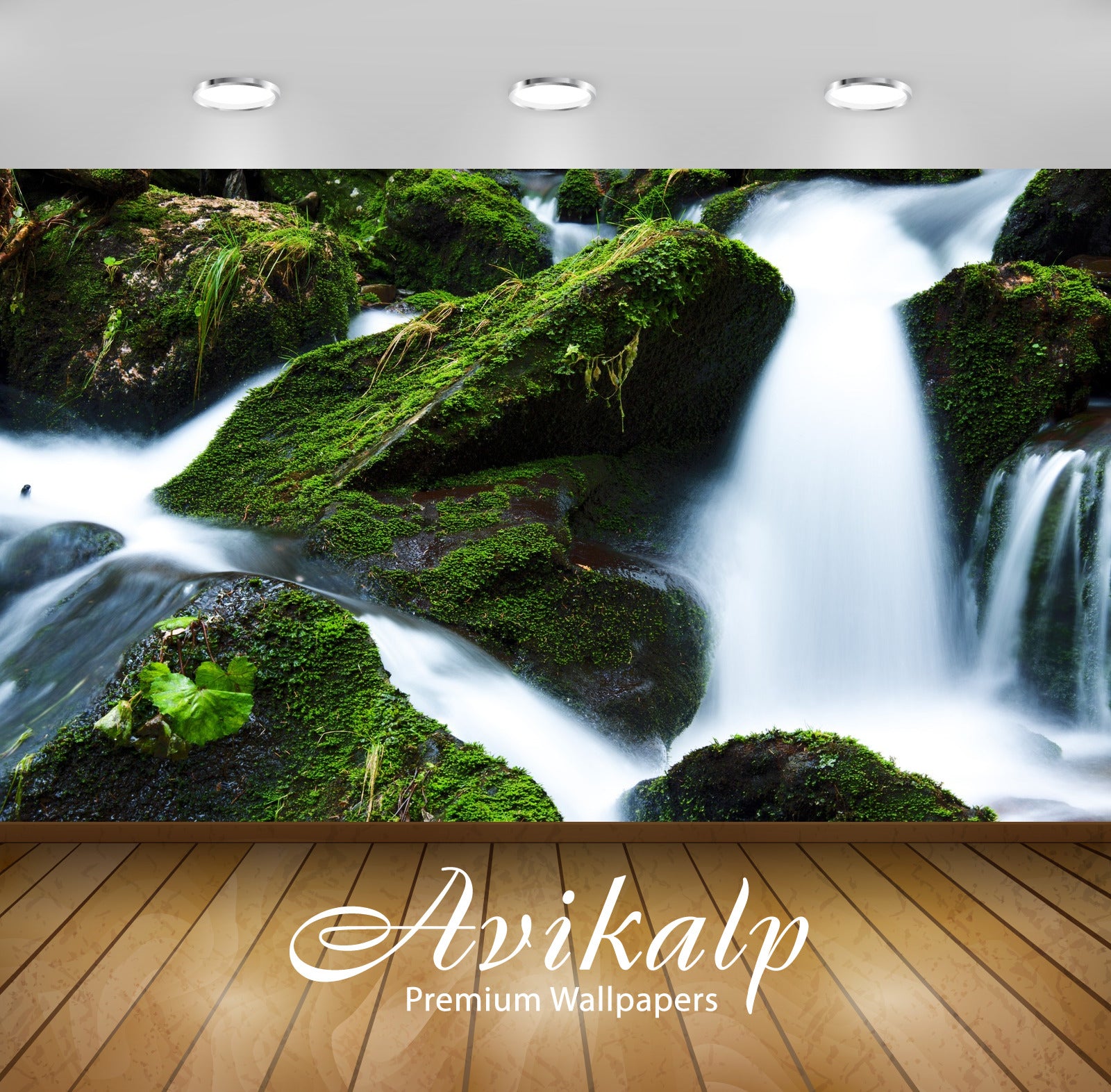 Avikalp Exclusive Awi4762 Creek Waterfall Nature Mountain Full HD Wallpapers for Living room, Hall,