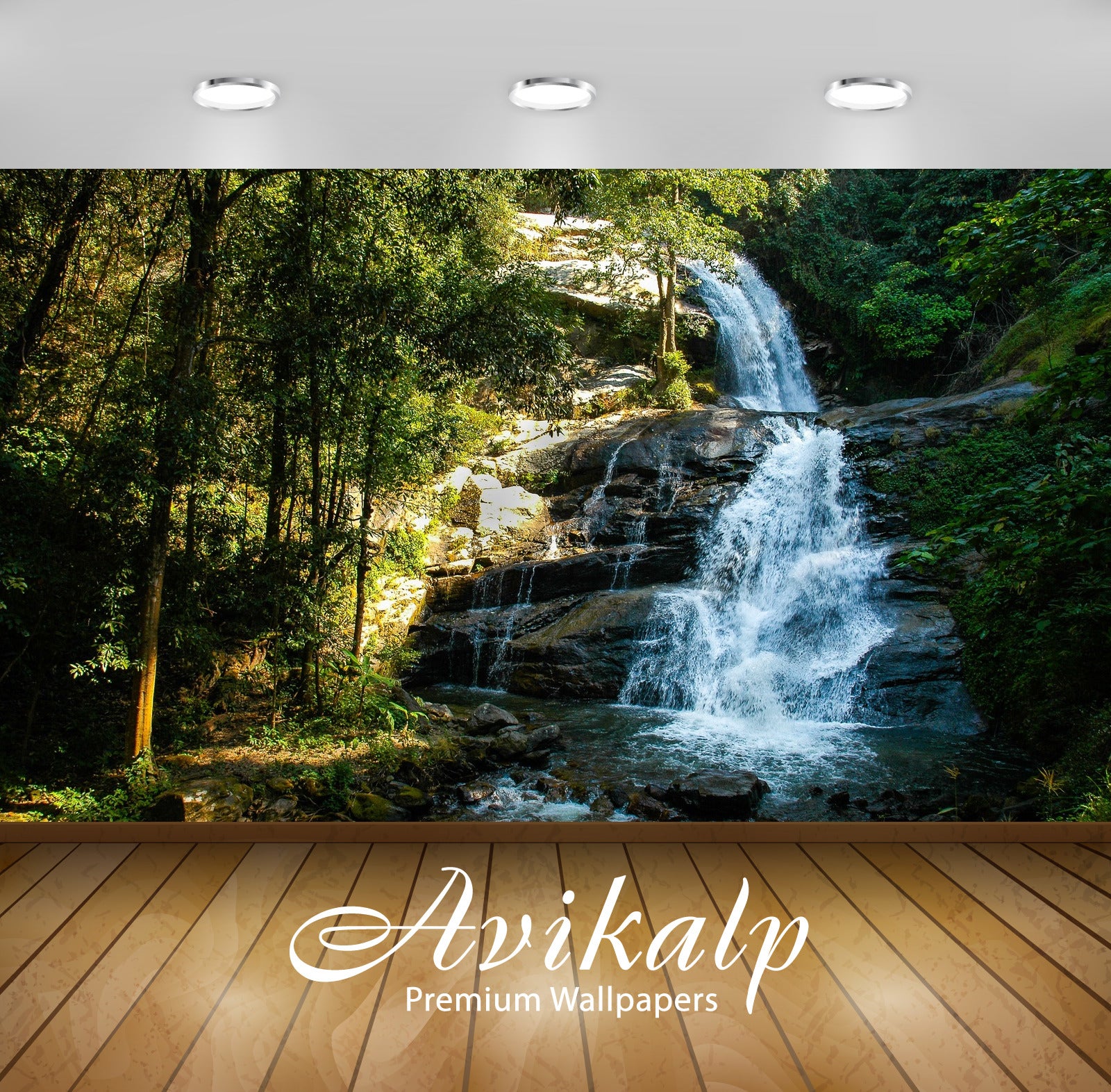 Avikalp Exclusive Awi5018 Waterfall Mountain Full HD Wallpapers for Living room, Hall, Kids Room, Ki