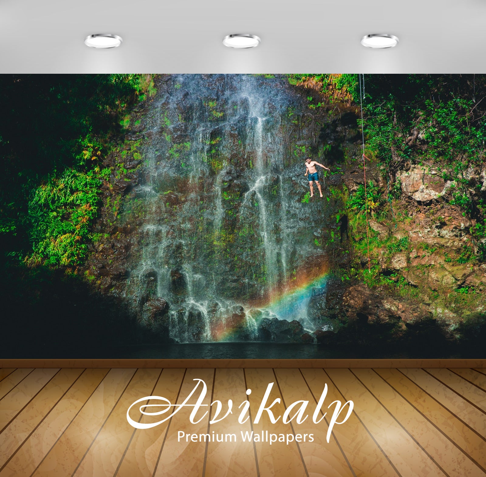 Avikalp Exclusive Awi5024 Waterfall Mountain Full HD Wallpapers for Living room, Hall, Kids Room, Ki