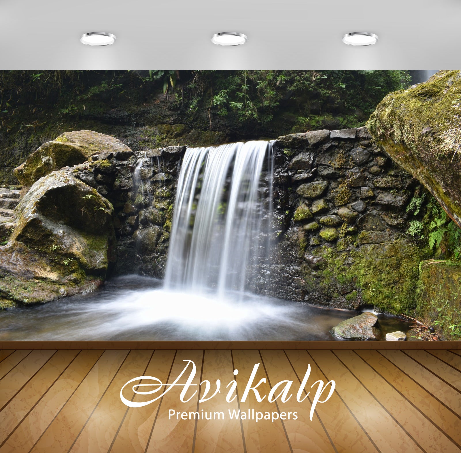 Avikalp Exclusive Awi5029 Waterfall Mountain Full HD Wallpapers for Living room, Hall, Kids Room, Ki