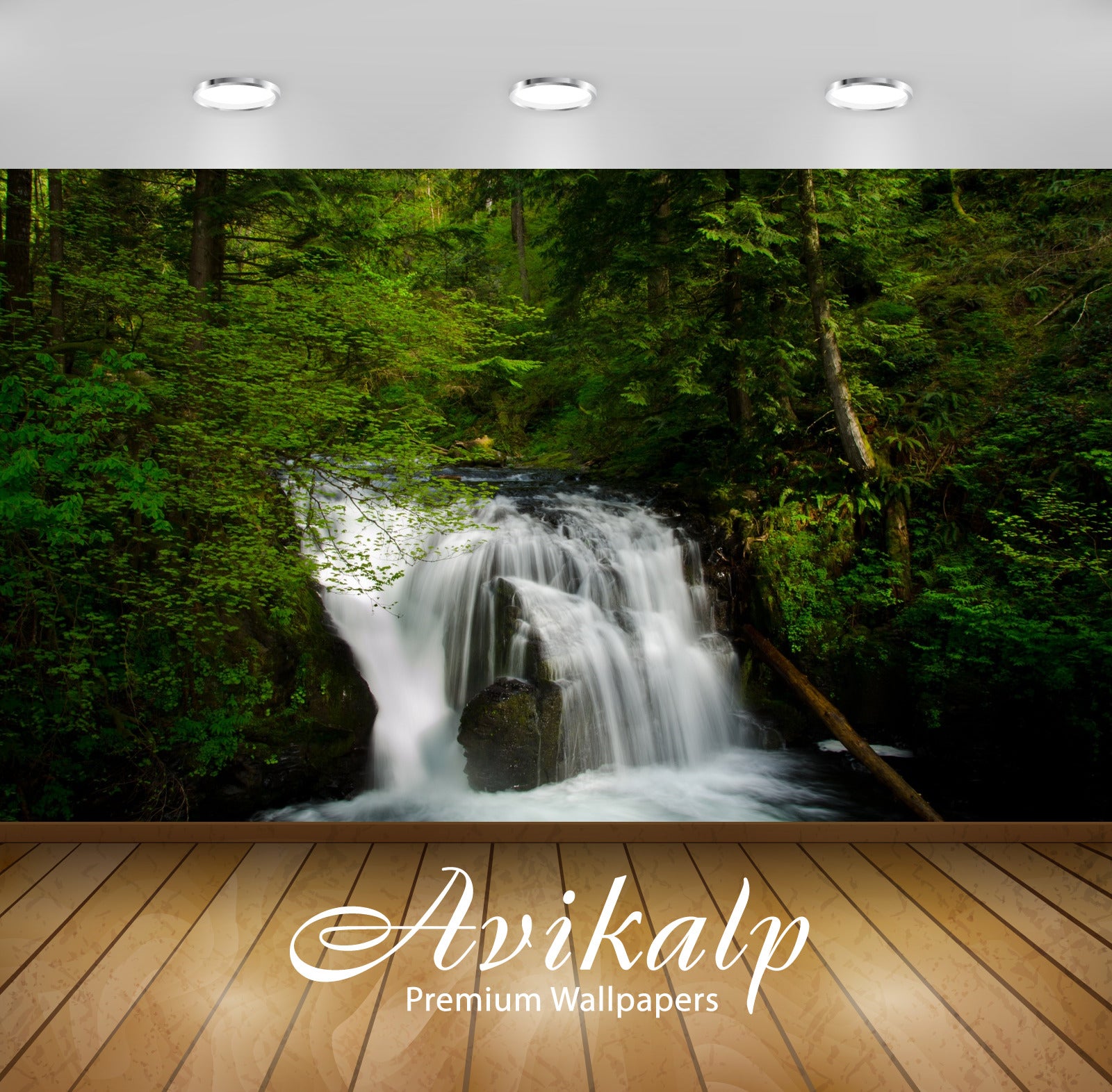Avikalp Exclusive Awi5034 Waterfall Mountain Full HD Wallpapers for Living room, Hall, Kids Room, Ki