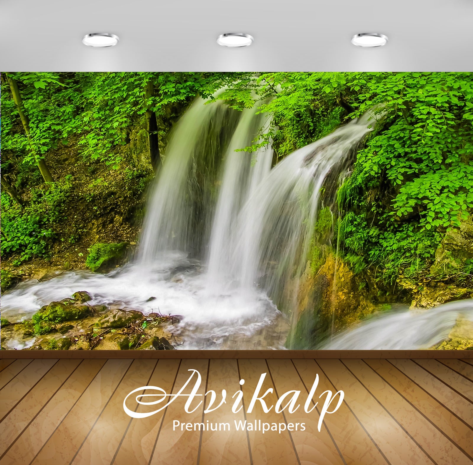 Avikalp Exclusive Awi5042 Waterfall Mountain Full HD Wallpapers for Living room, Hall, Kids Room, Ki