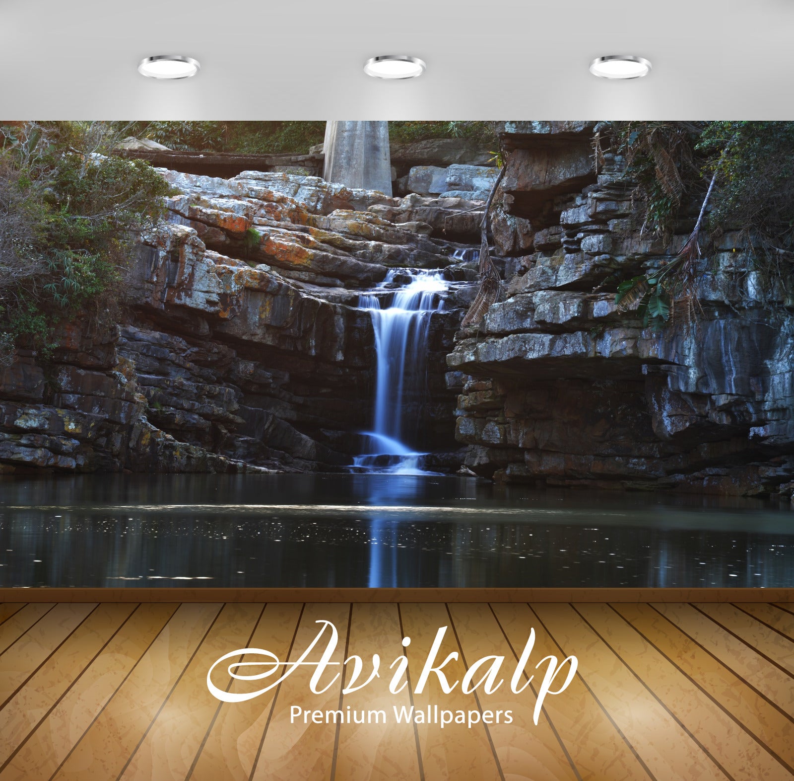 Avikalp Exclusive Awi5045 Waterfall Mountain Full HD Wallpapers for Living room, Hall, Kids Room, Ki
