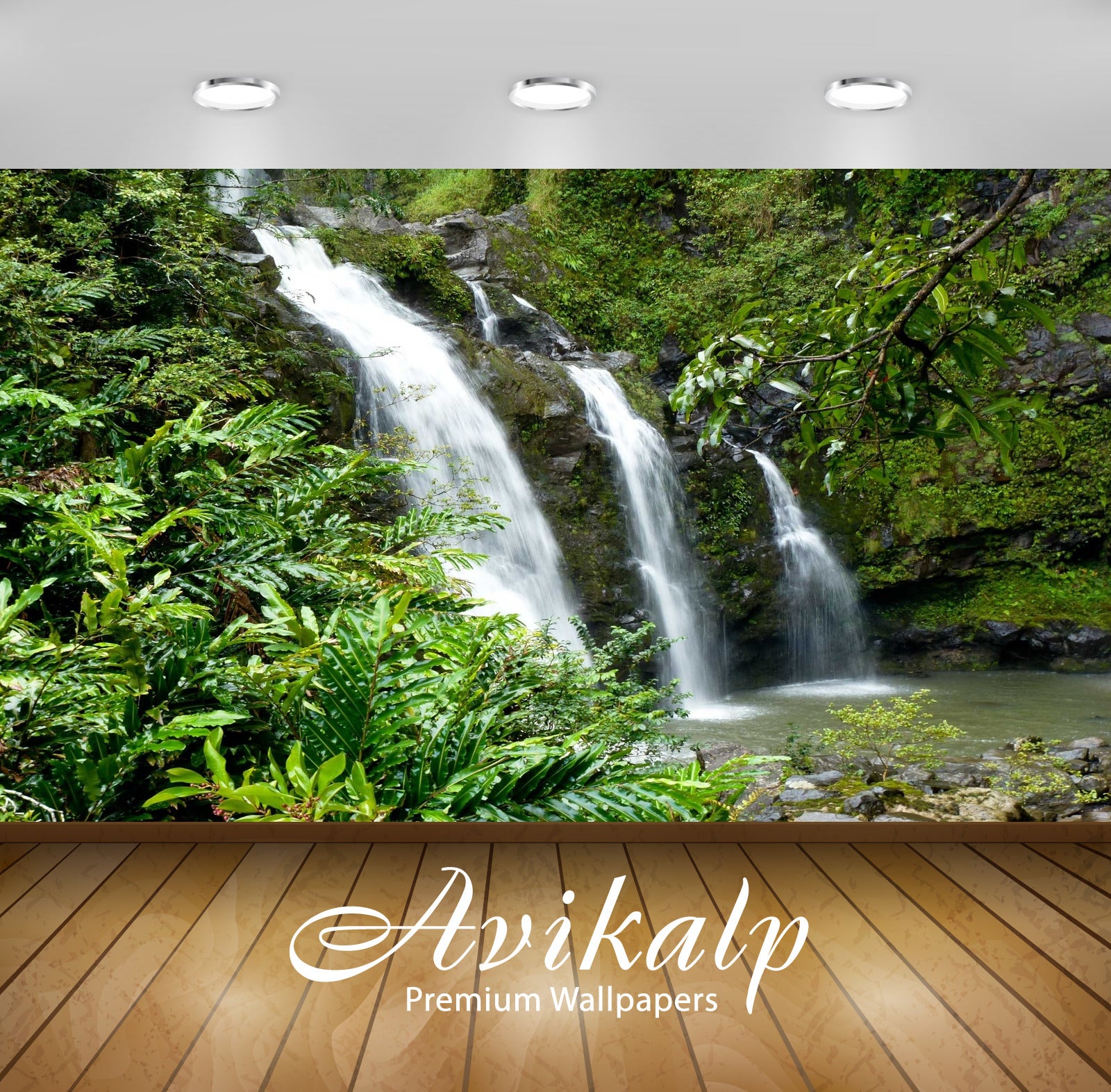 Avikalp Exclusive Awi5048 Waterfall Mountain Full HD Wallpapers for Living room, Hall, Kids Room, Ki