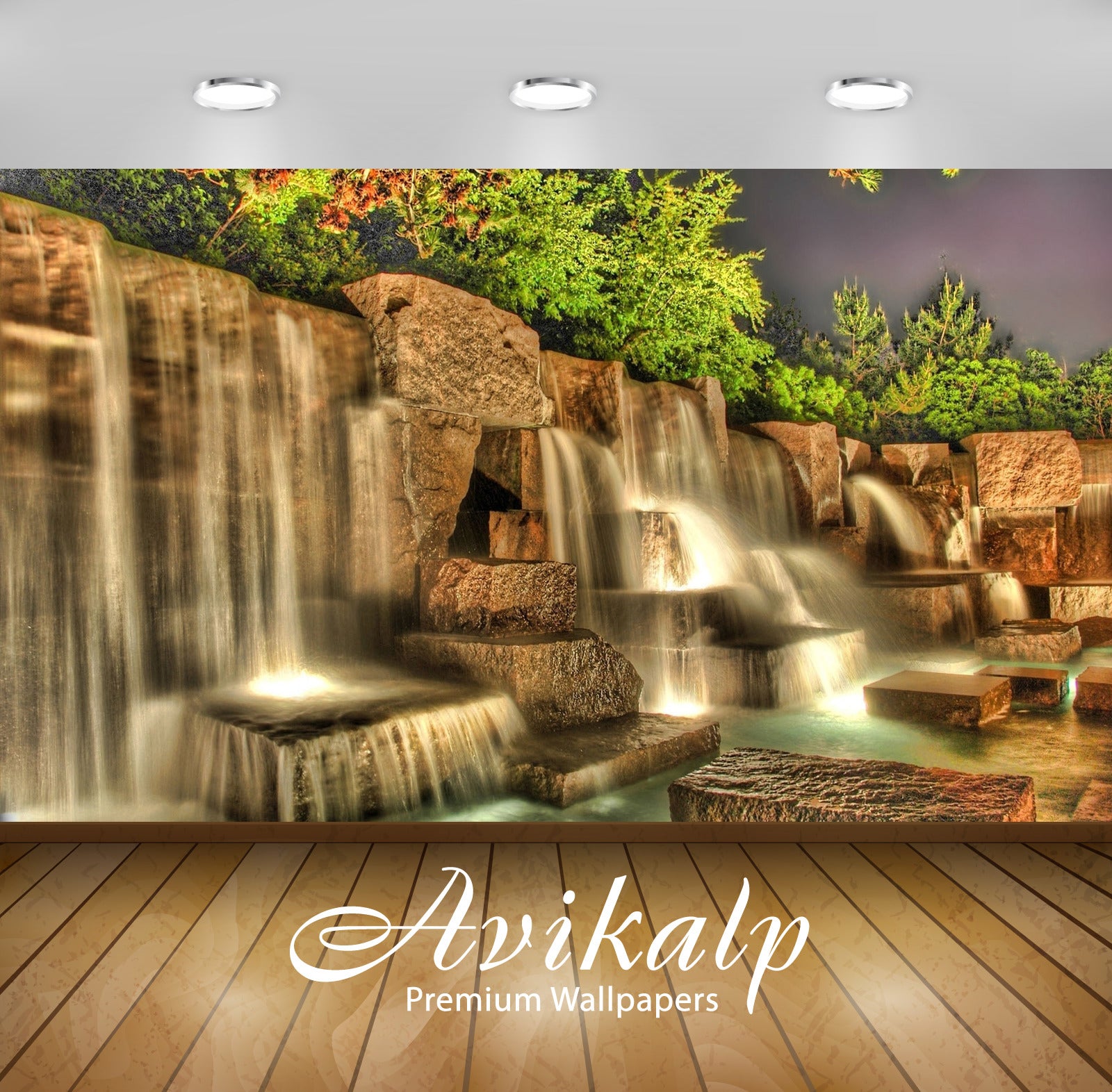 Avikalp Exclusive Awi5107 Artificial Waterfall In A Garden Nature Full HD Wallpapers for Living room