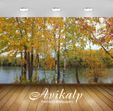 Avikalp Exclusive Awi5165 Autumn Trees On The River Side Nature Full HD Wallpapers for Living room,