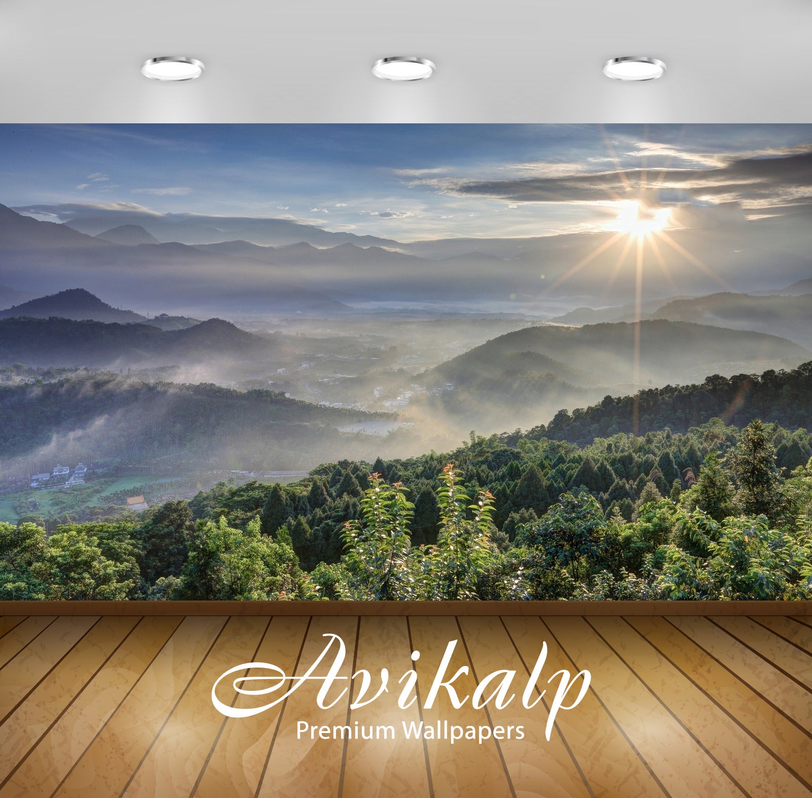 Avikalp Exclusive Awi5278 Bright Sun Rising From The Cloudy Sky Above The Forest Nature Full HD Wall