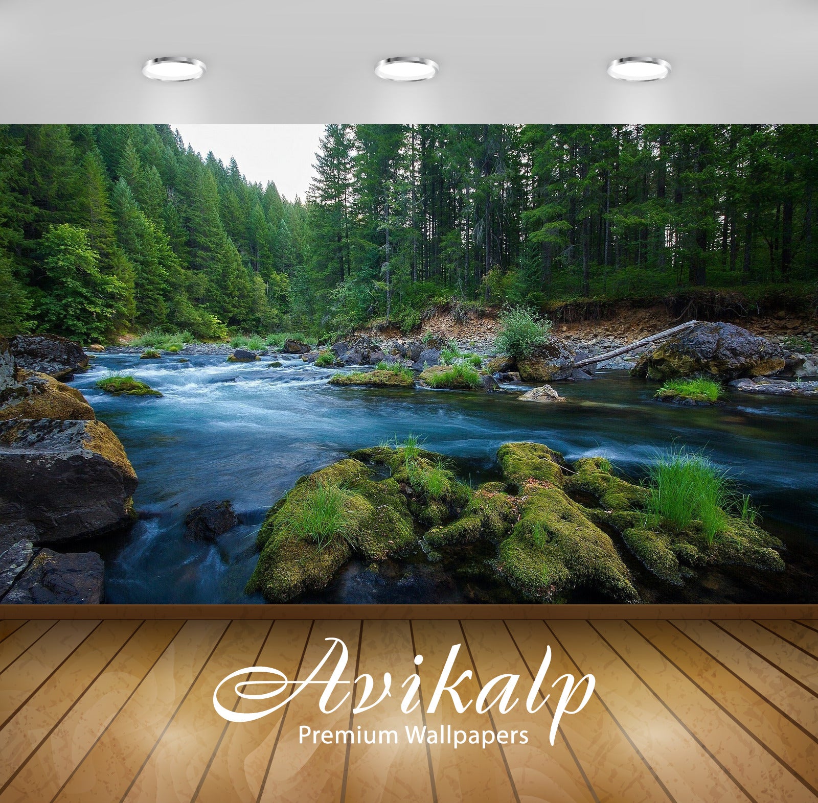 Avikalp Exclusive Awi5466 Forest River Nature Full HD Wallpapers for Living room, Hall, Kids Room, K