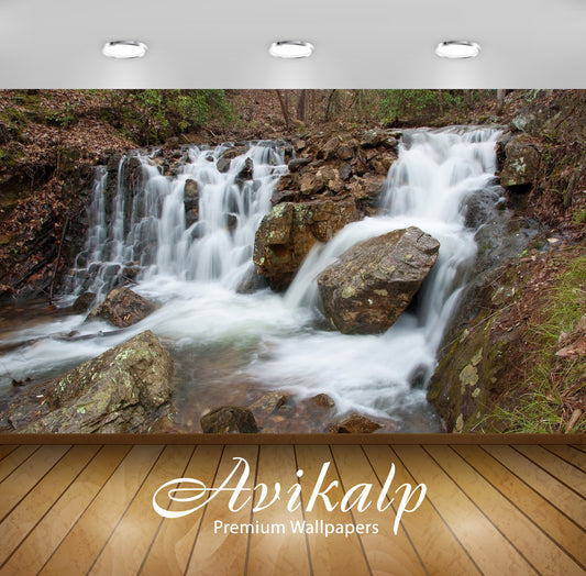 Avikalp Exclusive Awi5473 Forest Waterfall Flowing Alongside The Rocky River Nature Full HD Wallpape