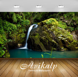 Avikalp Exclusive Awi5474 Forest Waterfall On Mossy Rocks Reaching To The Clear Water Nature Full HD