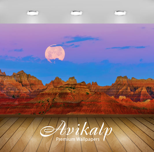 Avikalp Exclusive Awi5483 Full Moon In The Purple Sky Above The Rusty Canyon Nature Full HD Wallpape