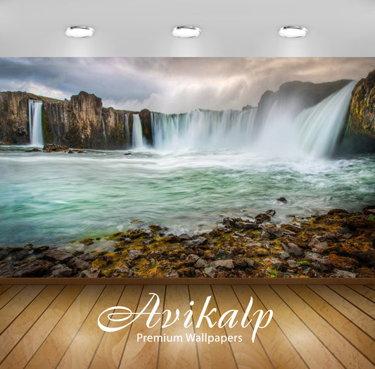 Avikalp Exclusive Awi5507 Godafoss Waterfall Nature Full HD Wallpapers for Living room, Hall, Kids R