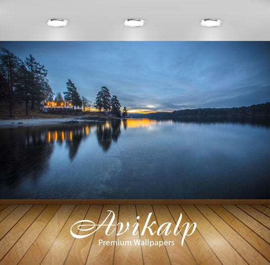 Avikalp Exclusive Awi5519 Golden Sunset Over Peaceful Lake Nature Full HD Wallpapers for Living room