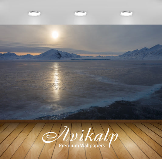 Avikalp Exclusive Awi5544 Gray Sky Over The Frozen Lake Nature Full HD Wallpapers for Living room, H