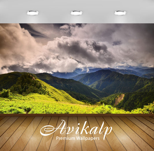 Avikalp Exclusive Awi5566 Green Forest Mountains Aspiring To The Fluffy Clouds Nature Full HD Wallpa