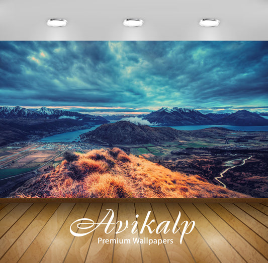Avikalp Exclusive Awi5840 Mountain Valley Landscape Nature Full HD Wallpapers for Living room, Hall,