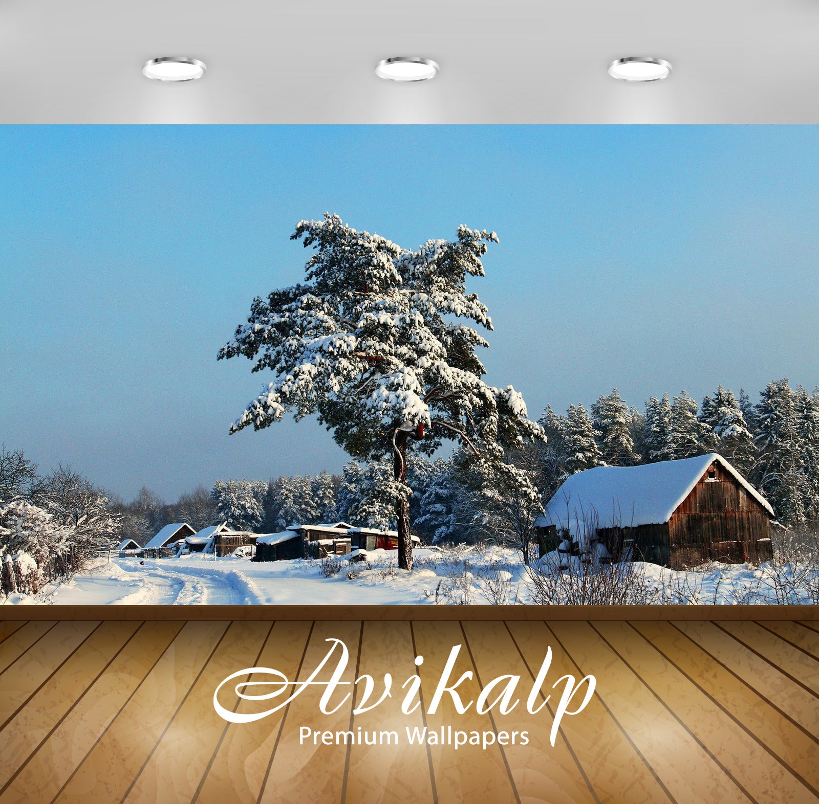 Avikalp Exclusive Awi5863 Old Houses In The Snowy Forest Nature Full HD Wallpapers for Living room,