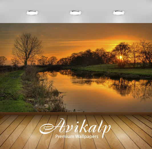 Avikalp Exclusive Awi5868 Orange Sunset Nature Full HD Wallpapers for Living room, Hall, Kids Room,