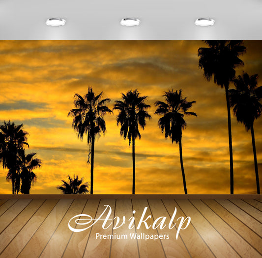 Avikalp Exclusive Awi5878 Palm Tree Silhouette At Sunset Nature Full HD Wallpapers for Living room,