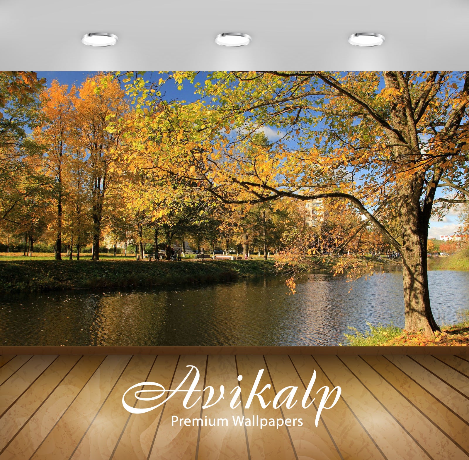Avikalp Exclusive Awi5883 Park On The River Side Nature Full HD Wallpapers for Living room, Hall, Ki