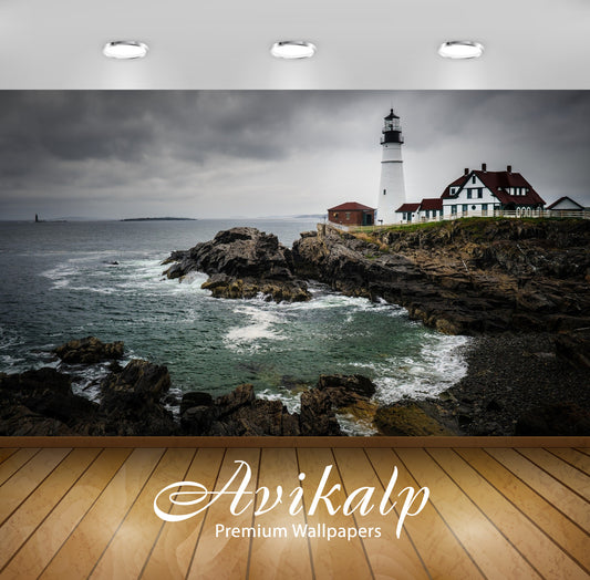 Avikalp Exclusive Awi5938 Portland Head Light Nature Full HD Wallpapers for Living room, Hall, Kids