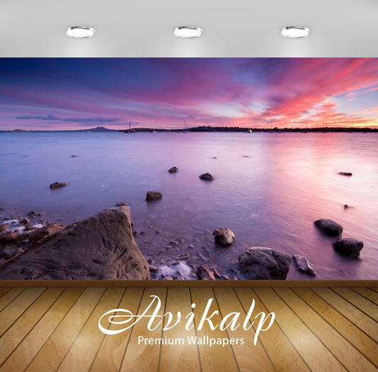 Avikalp Exclusive Awi5947 Purple Water Near The Harbor Nature Full HD Wallpapers for Living room, Ha