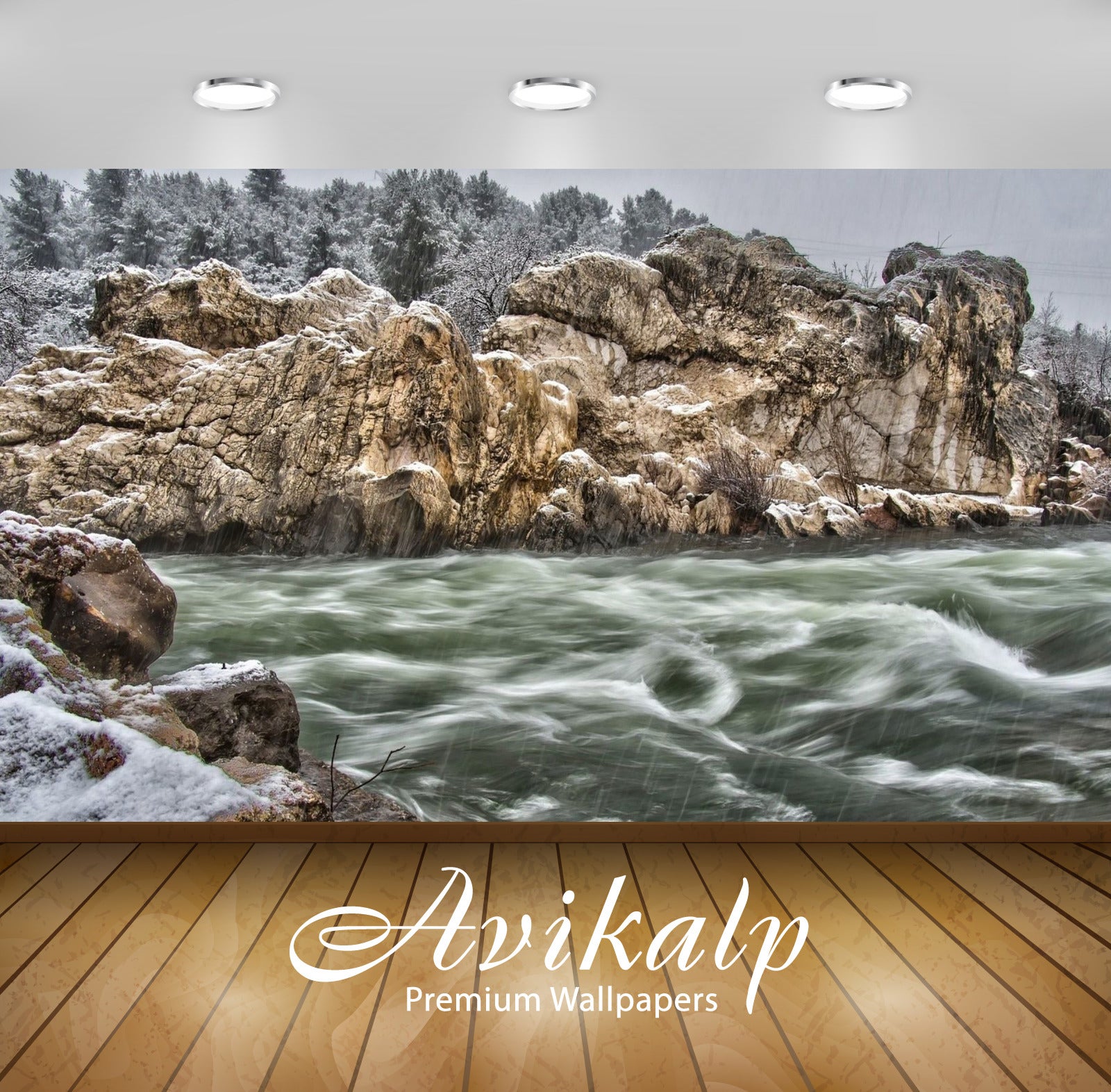 Avikalp Exclusive Awi5957 Rainy Day Over The Whirling River Nature Full HD Wallpapers for Living roo