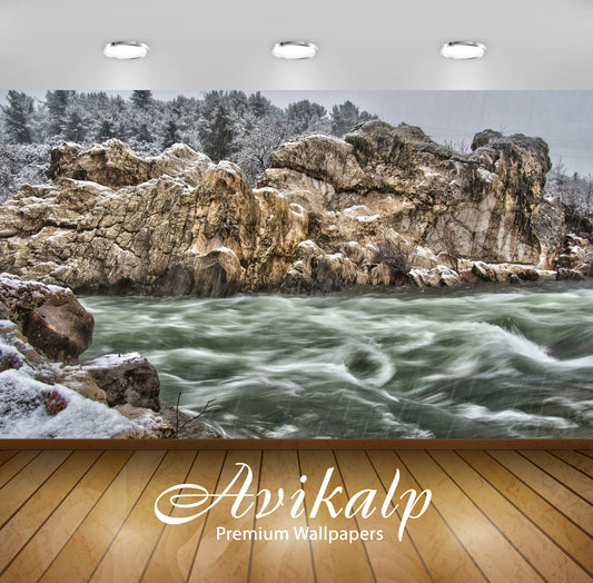 Avikalp Exclusive Awi5957 Rainy Day Over The Whirling River Nature Full HD Wallpapers for Living roo