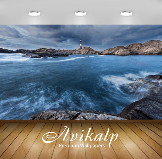 Avikalp Exclusive Awi5974 Red Lighthouse Nature Full HD Wallpapers for Living room, Hall, Kids Room,