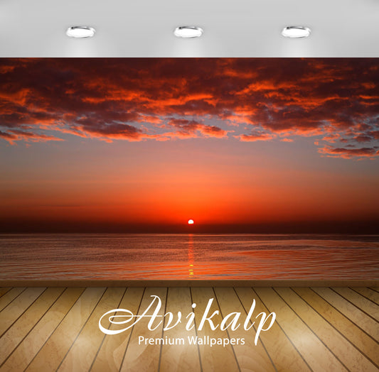 Avikalp Exclusive Awi5980 Red Sunset Nature Full HD Wallpapers for Living room, Hall, Kids Room, Kit