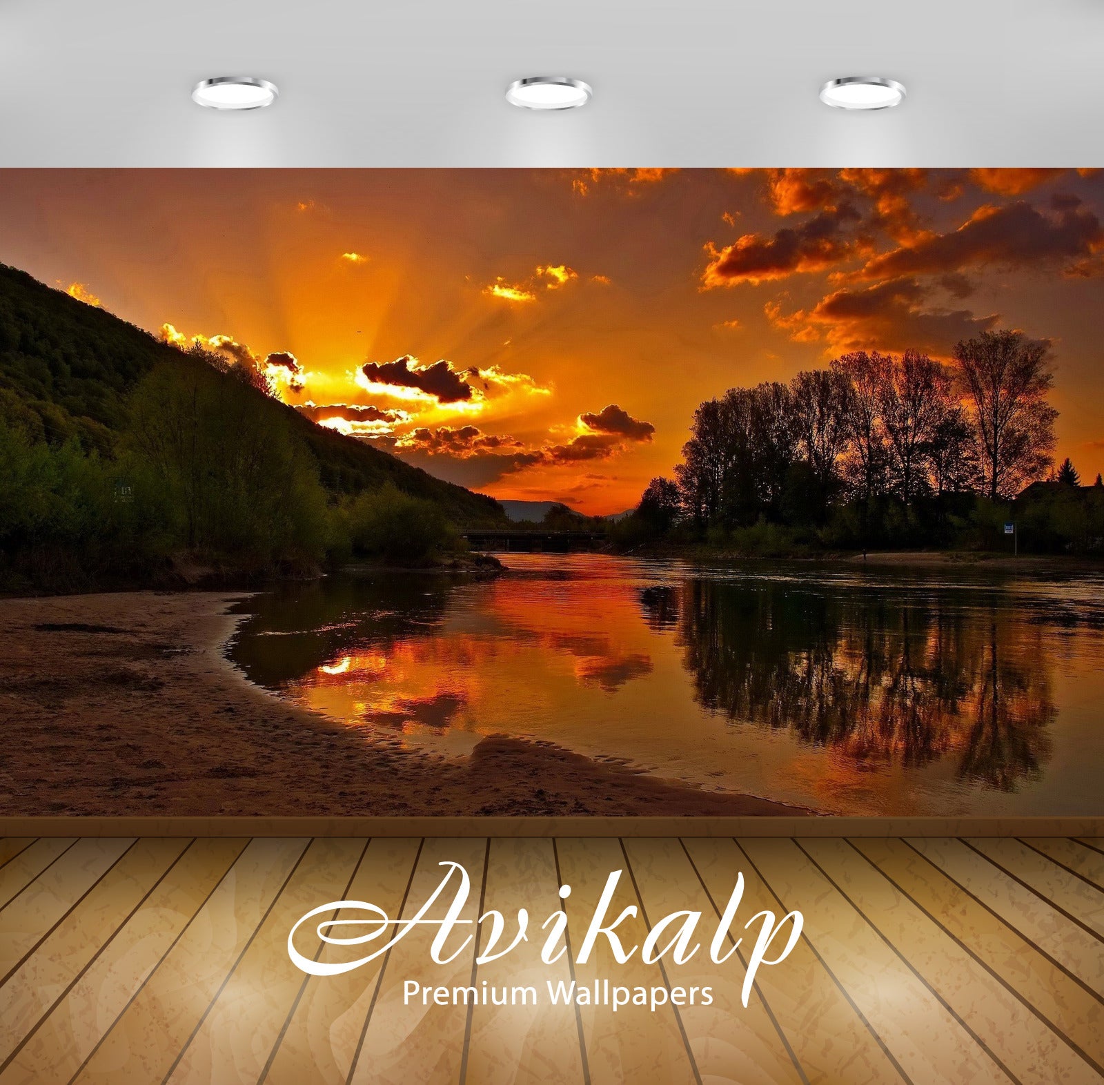 Avikalp Exclusive Awi5988 River Bank Sunset Nature Full HD Wallpapers for Living room, Hall, Kids Ro