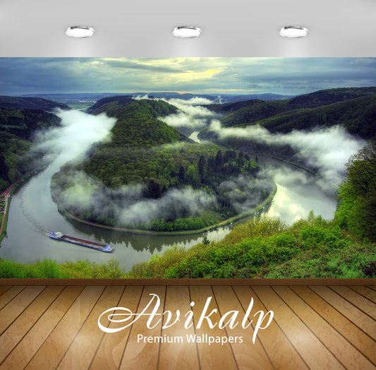 Avikalp Exclusive Awi5989 River Bend Nature Full HD Wallpapers for Living room, Hall, Kids Room, Kit