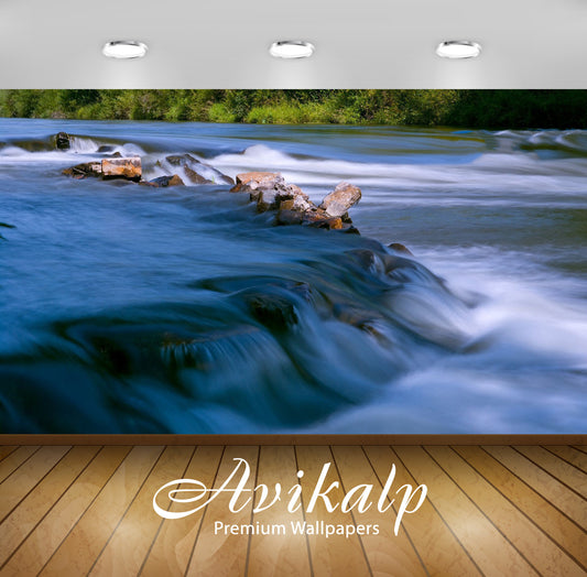 Avikalp Exclusive Awi5994 River Flowing On The Rocks Nature Full HD Wallpapers for Living room, Hall