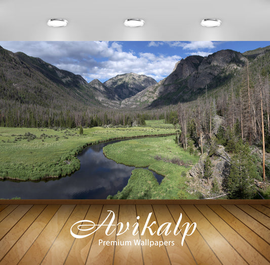 Avikalp Exclusive Awi6005 River In The Valley Nature Full HD Wallpapers for Living room, Hall, Kids