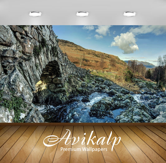 Avikalp Exclusive Awi6008 River Rushing Though The Stone Bridge Nature Full HD Wallpapers for Living