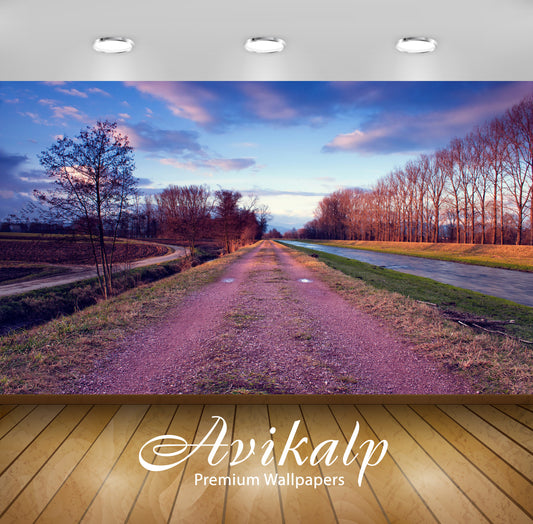 Avikalp Exclusive Awi6014 Riverside Road Nature Full HD Wallpapers for Living room, Hall, Kids Room,