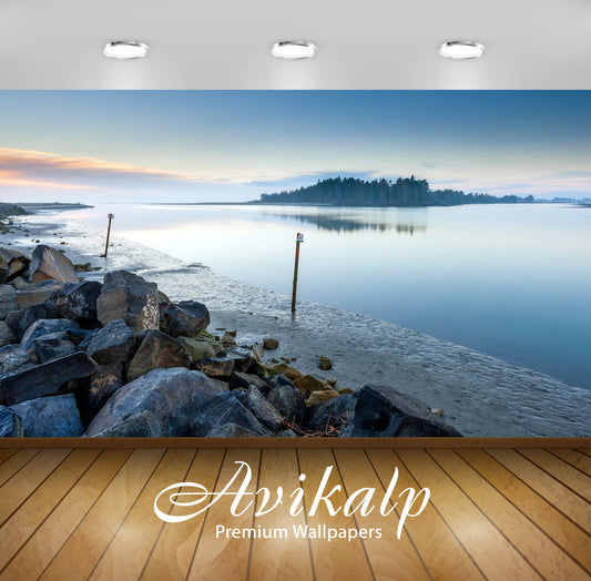 Avikalp Exclusive Awi6049 Rocks On The Lake Side Nature Full HD Wallpapers for Living room, Hall, Ki