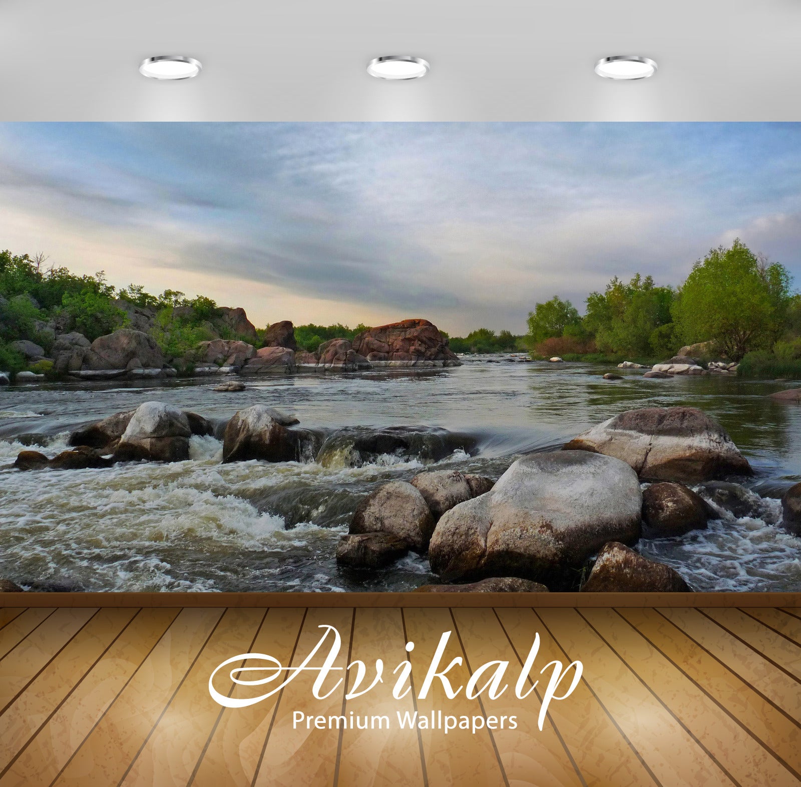 Avikalp Exclusive Awi6106 Rocky River Nature Full HD Wallpapers for Living room, Hall, Kids Room, Ki