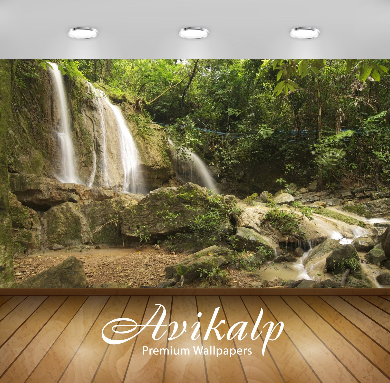 Avikalp Exclusive Awi6120 Rocky Waterfall Nature Full HD Wallpapers for Living room, Hall, Kids Room