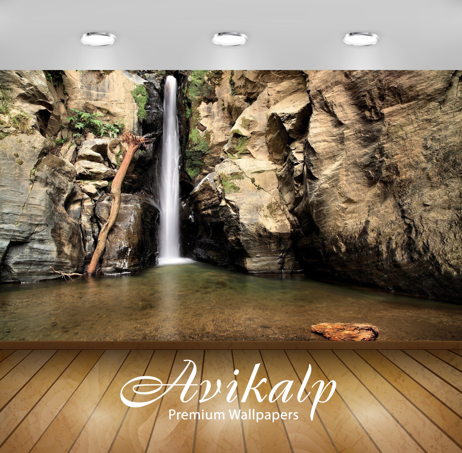 Avikalp Exclusive Awi6122 Rocky Waterfall Nature Full HD Wallpapers for Living room, Hall, Kids Room