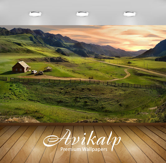 Avikalp Exclusive Awi6201 Small Cabin On The Green Field Nature Full HD Wallpapers for Living room,