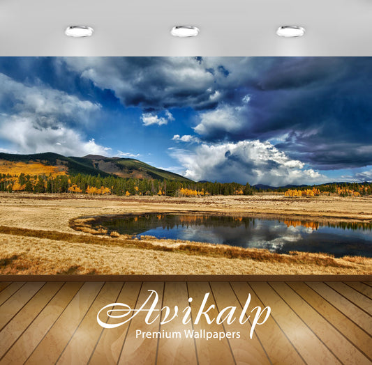 Avikalp Exclusive Awi6223 Small Pond In The Valley Nature Full HD Wallpapers for Living room, Hall,