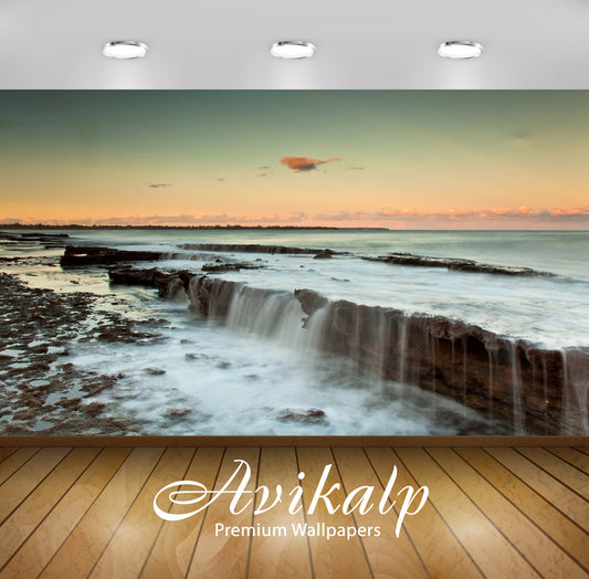 Avikalp Exclusive Awi6347 Stairway Waterfall At Sunset Nature Full HD Wallpapers for Living room, Ha